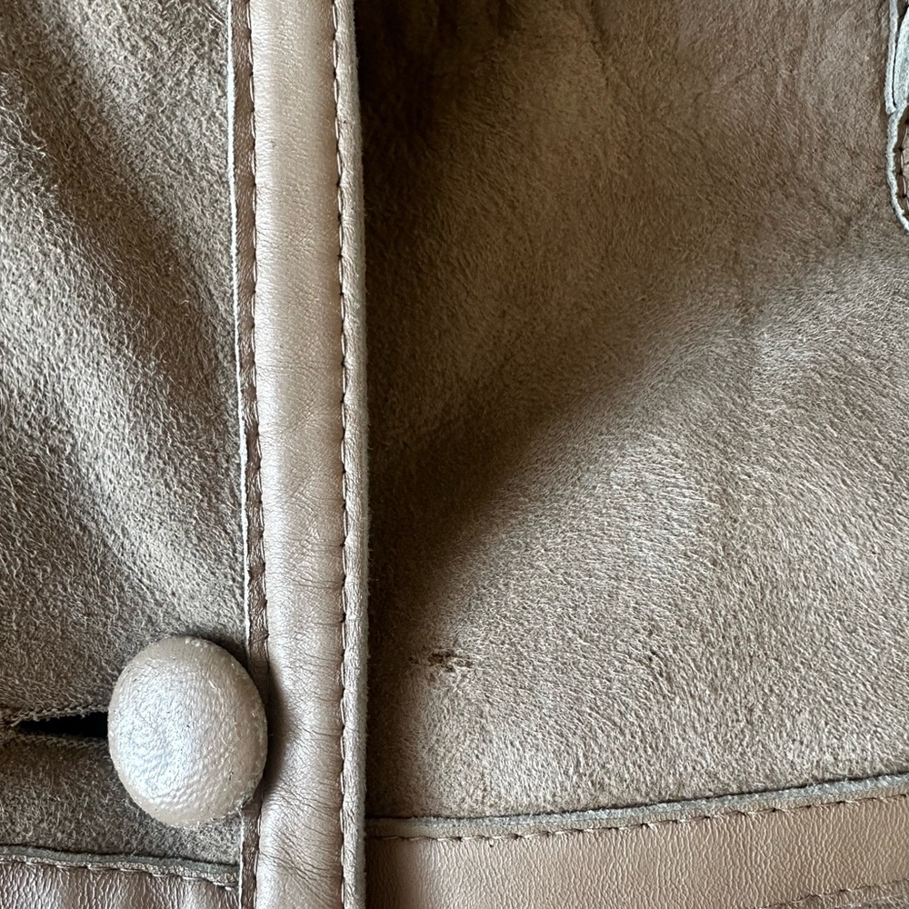 Penny Lane French Shearling Fur Vintage Suede Trench Coat with Leather Belt - Picture 14 of 16